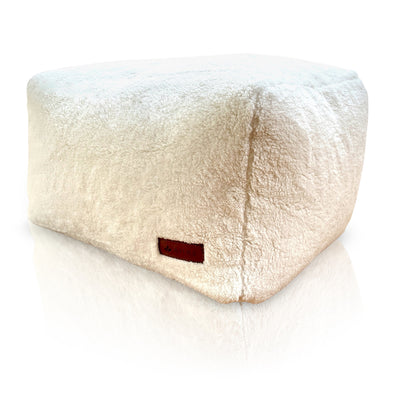 borreguito, puff, reposapiés, tela extra suave, invierno, blanco
