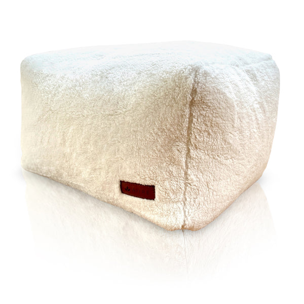 borreguito, puff, reposapiés, tela extra suave, invierno, blanco